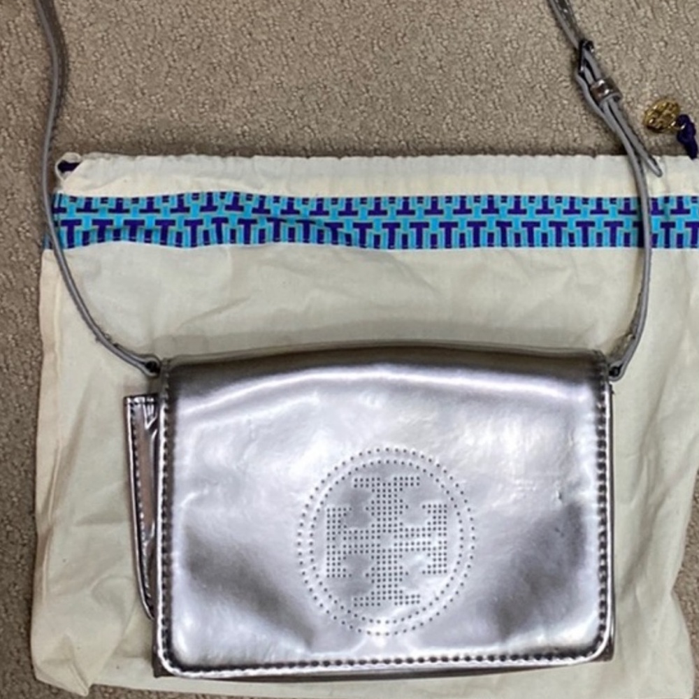 Tory Burch Metallic Silver Crossbody Bag